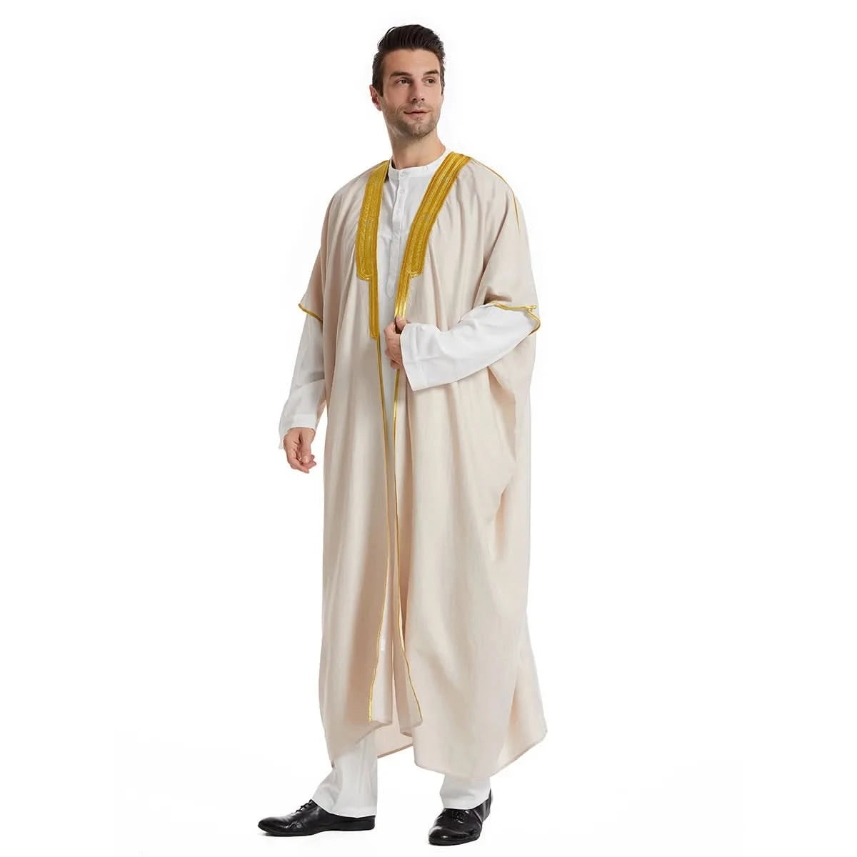 Muslim Arab Men Thobe Thawb Caftan Eid Jubba Thobe Mens Cardigan Abaya Long Dress Ramadan Robe Saudi Arab Musulman Caftan Dubai - M & M Global