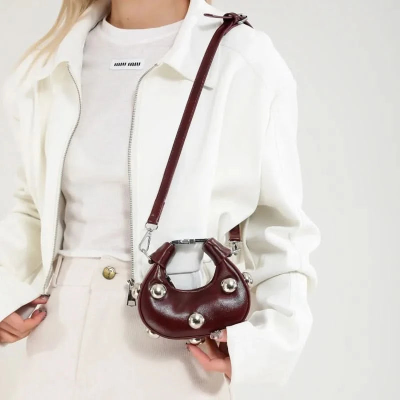 Retro Versatile Ladies Mini Handbag Women Big Rivet Personality Luxury Designer Crossbody Bags for Women Streetwear Shoulder Bag - M & M Global