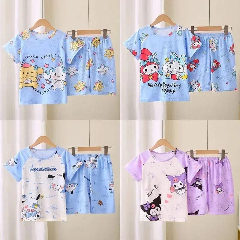 Saniro Hello Kitty Clothes Set Short Sleeve 2pcs Tshirt+Short 1 2 3 Years Old Summer New Clothing Girls Casual Loose - M & M Global