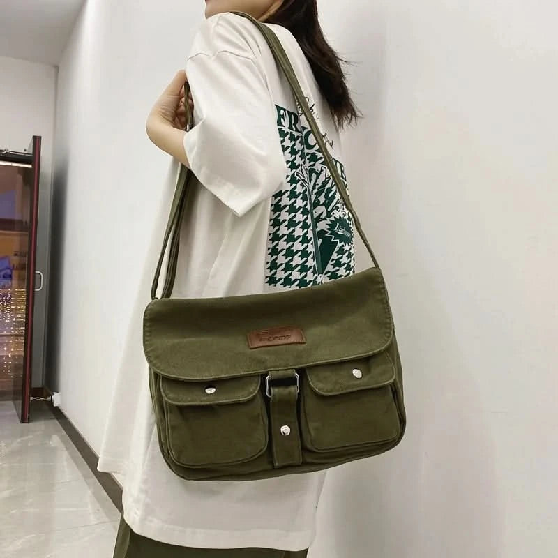 High Quality Canvas Handbag Shoulder Bags Large Capacity Crossbody Bags For Women Simple Casual Messenger Bag Student School Bag - M & M Global