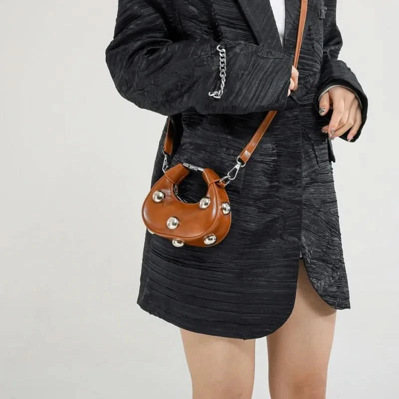 Retro Versatile Ladies Mini Handbag Women Big Rivet Personality Luxury Designer Crossbody Bags for Women Streetwear Shoulder Bag - M & M Global