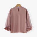 ZANZEA Women Elegant Party Blouse Vintage Mesh Ruffle 3/4 Sleeve Tops 2024 Autumn Stand Collar Shirts Korean Version Loose Tunic