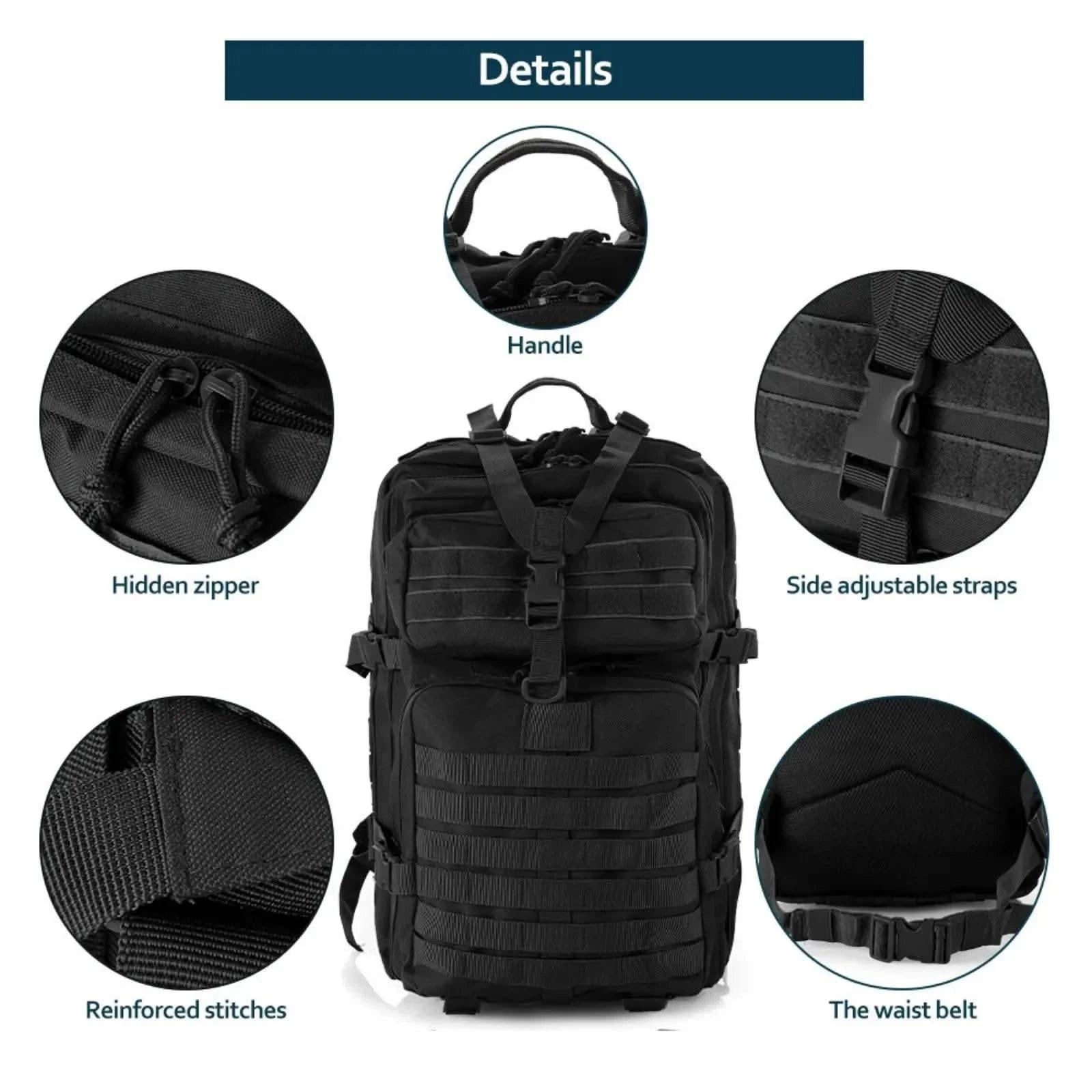 25L/50L Sturdy Nylon Waterproof Tactical Sports Trekking Fishing Hunting Camping Hiking Bag Backpack Outdoor Rucksacks - M & M Global