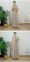 ANLAN Miyake Pleated Maxi Long Dress Mesh Petal Sleeve Half Turtleneck Formal Dresses for Women 2024 New Hot Sales 6KK9927 - M & M Global