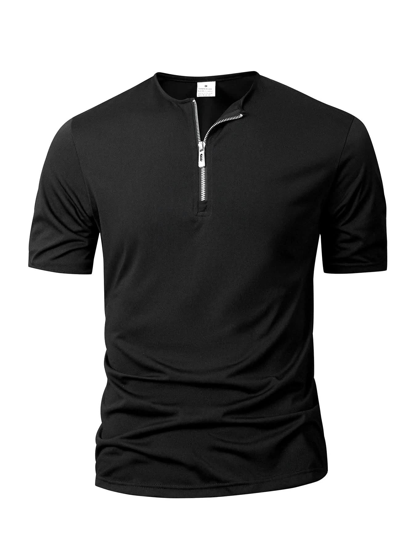 Summer Men's Short Sleeve Solid Color Zipper Collar Shirt Casual Sports T-Shirt Streetwear Daily Outdoor Activities Men's Top - M & M Global