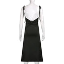 Fashion Strappy Ruched Sexy Black Dress Irregular Elegant Backless Long Dress Party Summer Dresses Women Clothes Vintage Dress - M & M Global