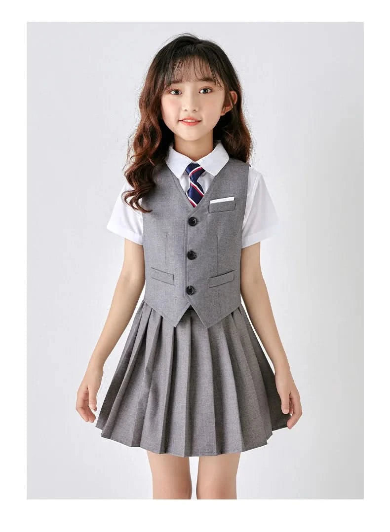 6PCS Summer Kids Weddding Suit Outfit Set Formal Elegant Suit for Kid Boy Kids Shirt Vest Shorts Socks Tie Sticker Clothing Suit - M & M Global
