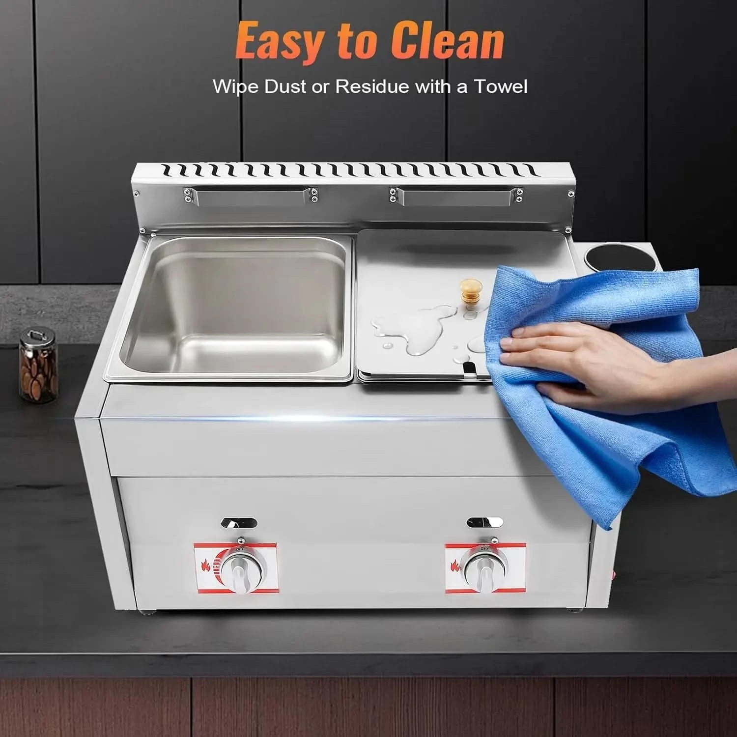 Commercial Gas Deep Fryer, 12L Stainless Steel Countertop Oil Fryer Dual Tank Kitchen Fat Fryer with Removable Baskets & Seasoni - M & M Global