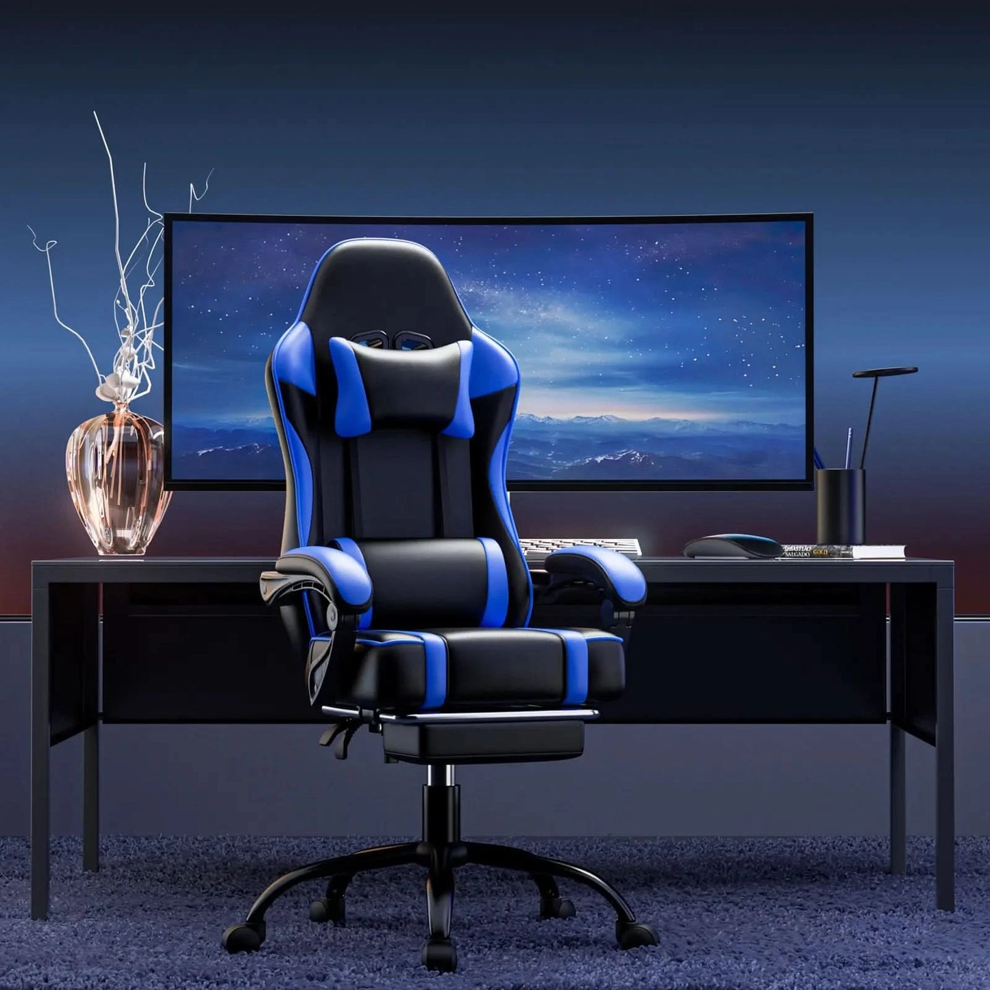 Ergonomic Gaming Chair Recliner, PU Leather Racing Game Chairs for Adults, Executive Office Chair Gamer Chair with Massager