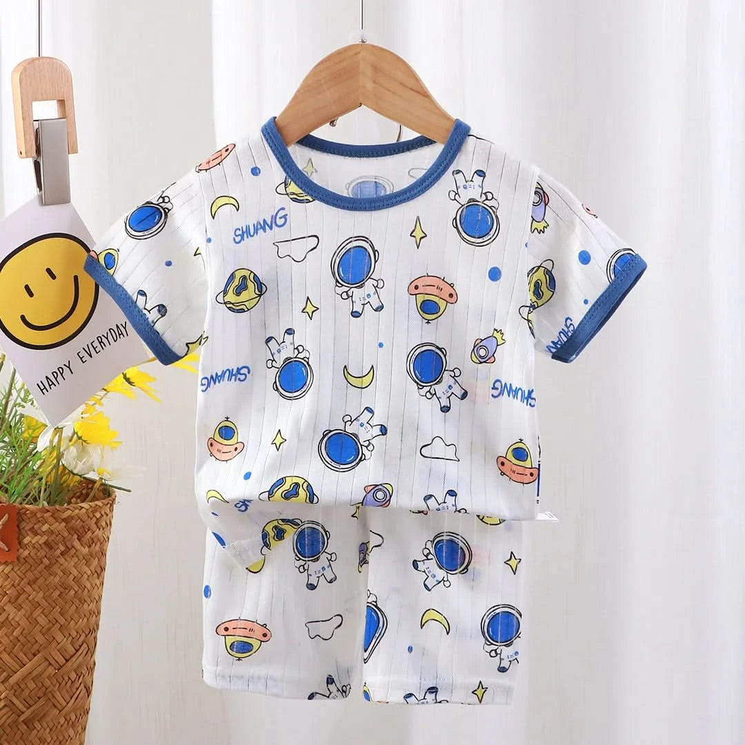 New Kids Boys Girls Summer Clothing Sets Children Cute Cartoon Print Short Sleeve T-Shirt Tops with Shorts Toddler Baby Pajamas - M & M Global