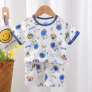 New Kids Boys Girls Summer Clothing Sets Children Cute Cartoon Print Short Sleeve T-Shirt Tops with Shorts Toddler Baby Pajamas - M & M Global