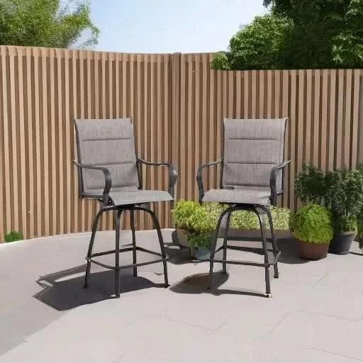 2 Piece Outdoor Patio Swivel Bar Chairs, All Weather Padded Sling Textile High Top Bar Stools, Bistro Set for Backyard