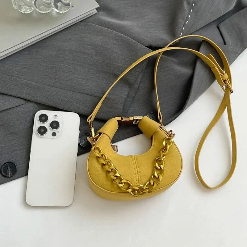 Mini Semicircle Saddle Crossbody Bag For Women Luxury Lemon Color Handbag Half Moon Bag Fashion Chain Lady Cross Body Bag - M & M Global