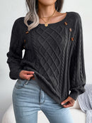 Women Casual Square Collar Buttons Long Sleeve Knitted Pullover Sweaters for Autumn Winter 2026