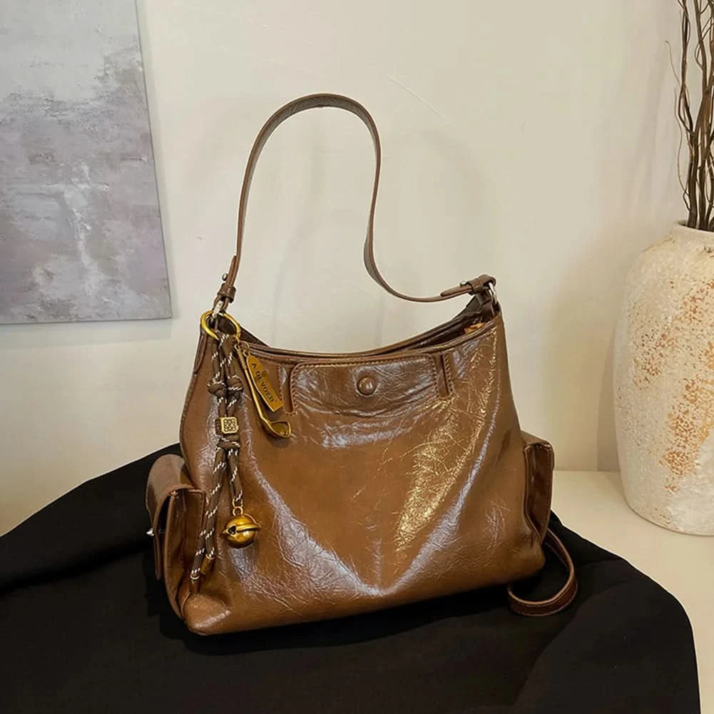 Women Casual Underarm Bag with Pendant Retro Crossbody Bag PU Leather Trendy Tote Bag Travel Shopping Work Date Bag - M & M Global