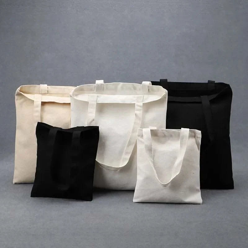5 Pieces Set Blank Canvas Shopping Bags Reusable Foldable Casual Daily Shoulder Tote Handbag For Personalized Logo & Name Custom - M & M Global