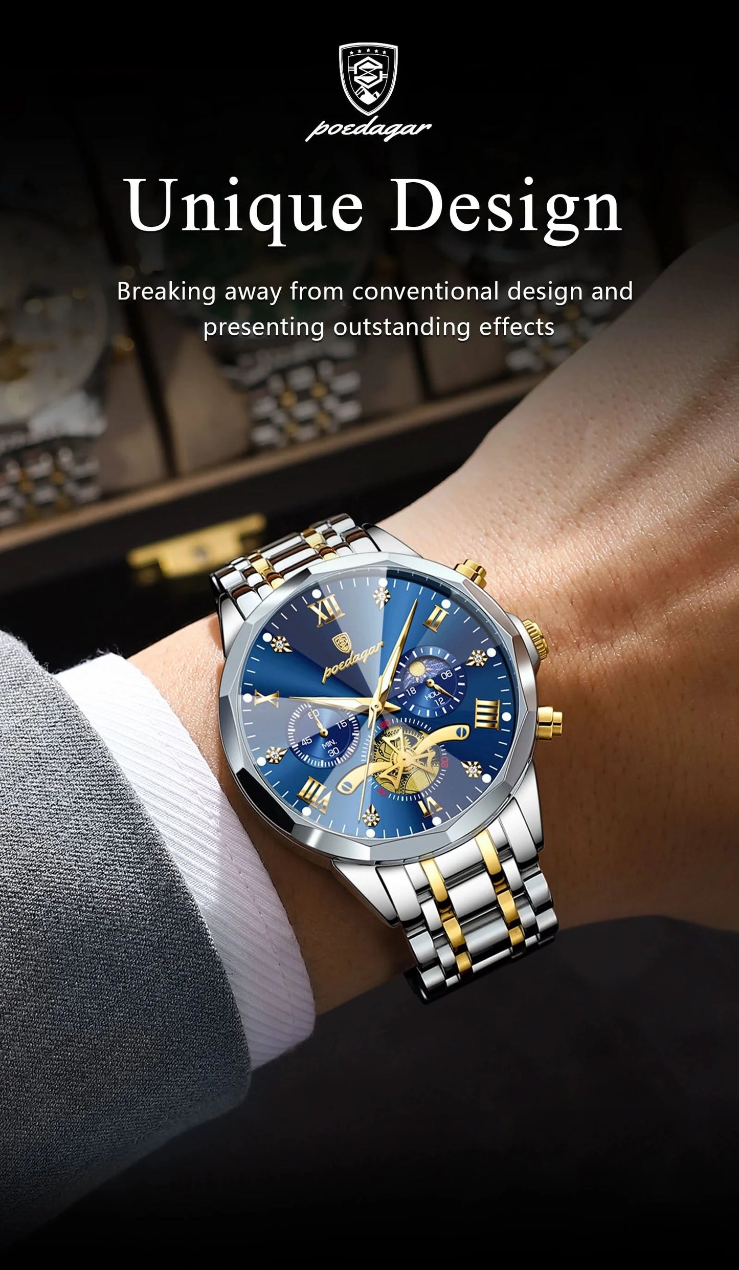 POEDAGAR Luxury Men Watch Top Original Waterproof Luminous Chronograph Man Wristwatch Stainless Steel Quartz Men's Watches Reloj - M & M Global