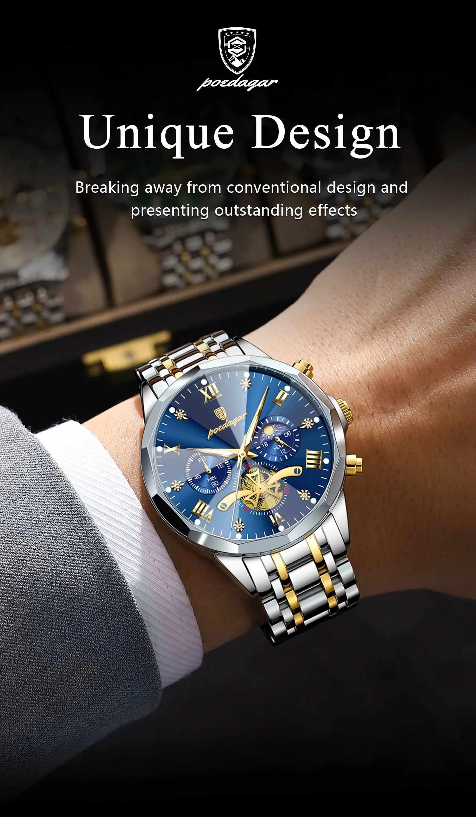 POEDAGAR Luxury Men Watch Top Original Waterproof Luminous Chronograph Man Wristwatch Stainless Steel Quartz Men's Watches Reloj - M & M Global