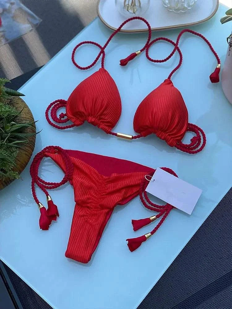 Adjustable Bandage Bikini Set 2023 Swimwear Swimsuit Woman Sexy Bathing Suits Solid Bikinis Triangle Female Summer Beachwear - M & M Global