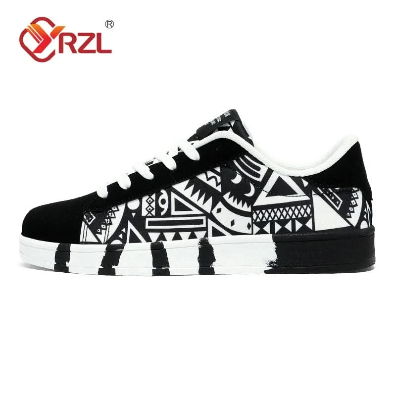 YRZL Men's Sports Running Shoes Canvas Geometric Style Lace-Up Sneakers Couples' Fashionable Graffiti Print Skate Shoes Men - M & M Global