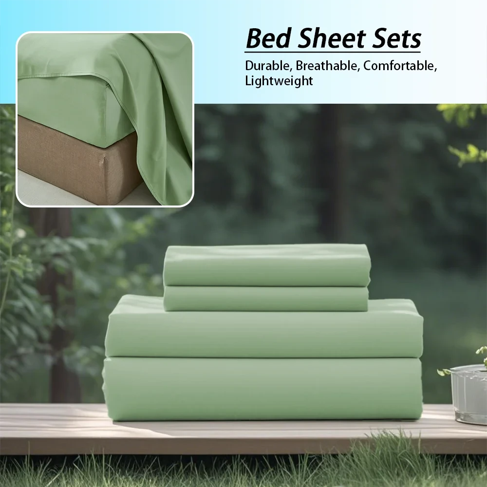 3/4PC Solid Color Bedding Set – Soft & Fashionable All-Season Bed Sheets with Fitted Sheet, Flat Sheet & Pillowcases