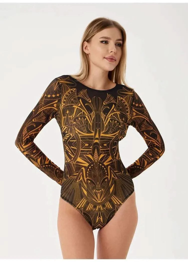 2025 Fashion Sexy Swimsuit 3d Digital Printing Women's Swimsuit Bikini Suit Long Sleeve Sun Protection Surfing Swimsuit Bathing - M & M Global