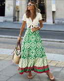 boho print maxi skirt women fashion high waist 3D printting long dress casual loose summer high waist skirts for women 2024 - M & M Global