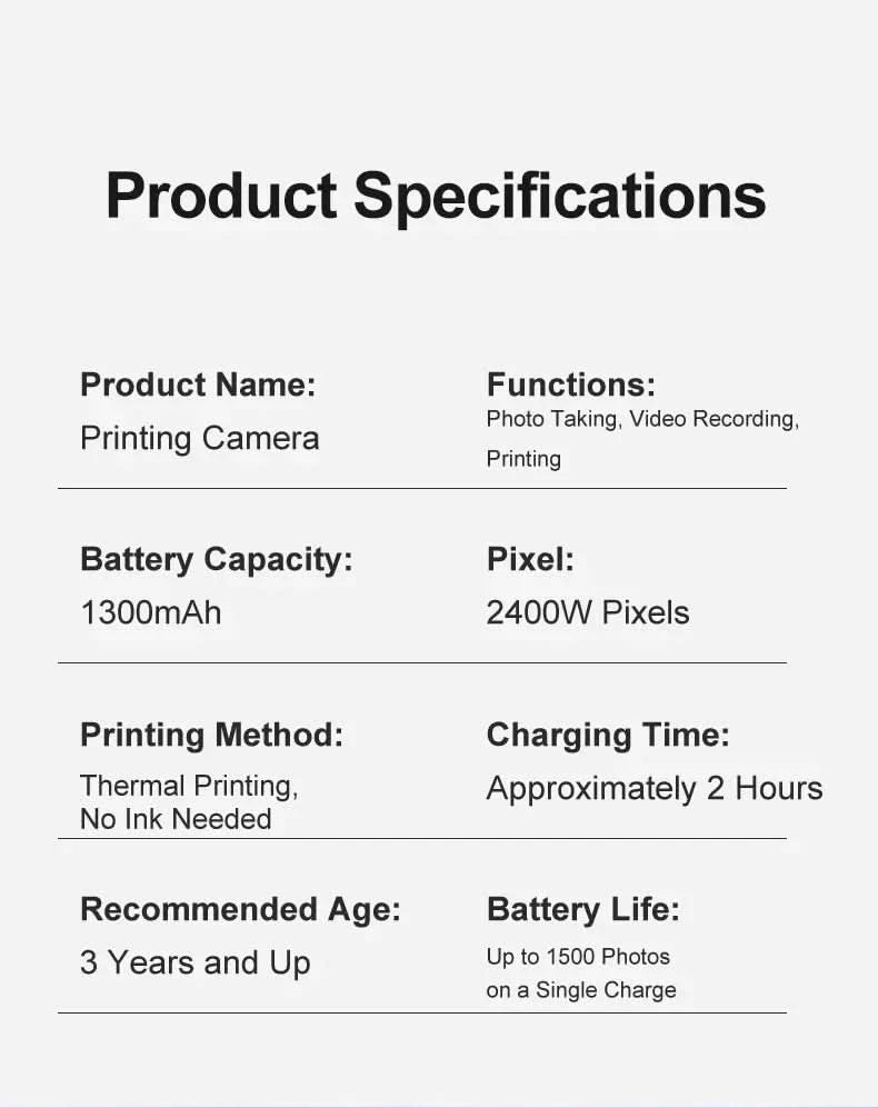 Smart Digital Dual Lens Selfie Camera Kids Toys Birthday Gift Kids Instant Print Camera Thermal Printer Video Recorder Portable - M & M Global