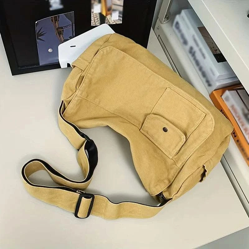 Casual Canvas Messenger Bag Versatile Flip Large Capacity Shoulder Book Bag For Student Adjustable Crossbody Bag For Men Women - M & M Global