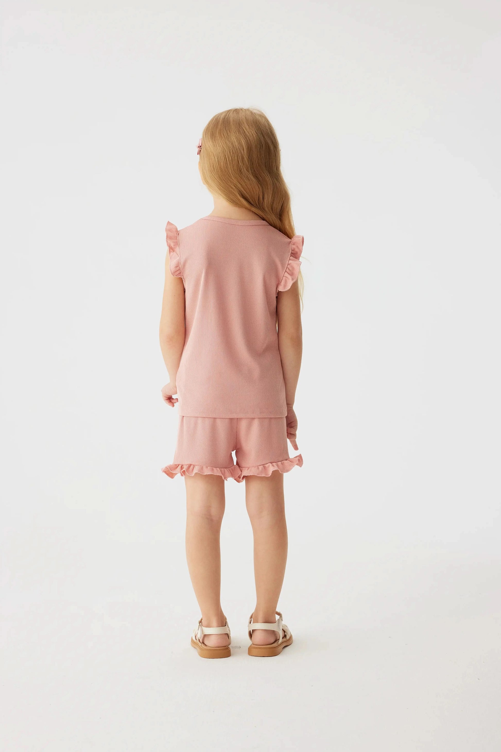 2024 Summer Hot selling Little Girl Daily Casual Clothing Minimalist Little Girl Polyester Set Cool Sleeveless Shorts Set Girl - M & M Global