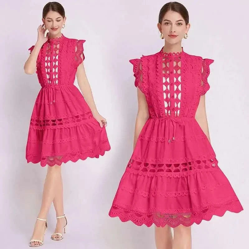 JAMERARY Designer New Summer Holiday White Embroidery Cotton Long Dress Women Sleeveless Midi Prom Evening Dresses Party Robe - M & M Global