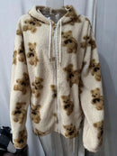 Thickened Hooded Casual Sweatshirt Women's Plush Pocket Cartoon Bear Zipper Pocket Sweatshirt Comfortable Korean Style Long S...
