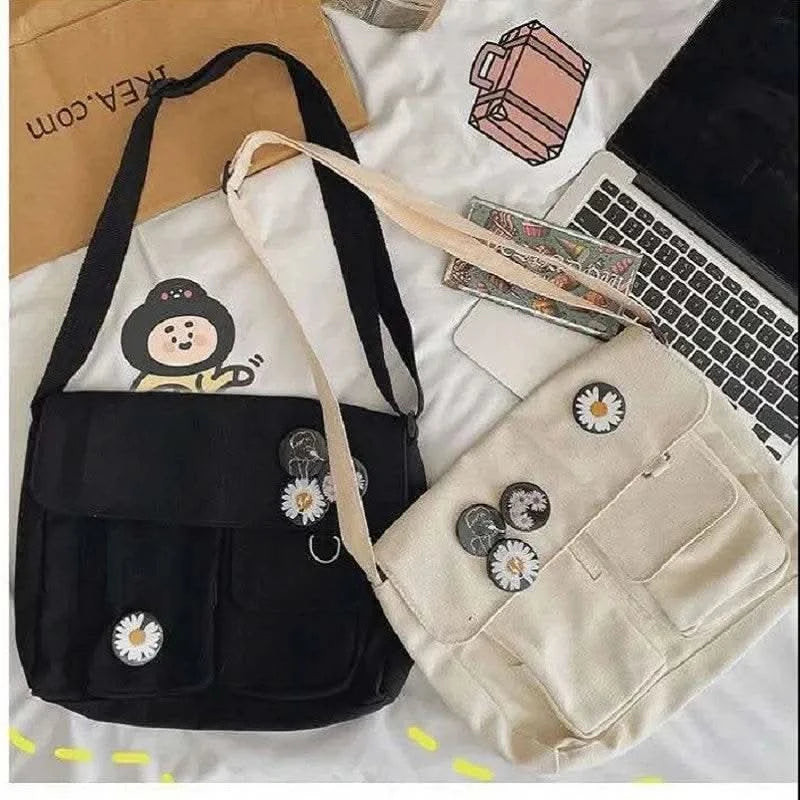 2025 Young Unisex Canvas Messenger Bag Postman Student Shoulder Bag Phone Bookbag Handbags Japanese style Daily Crossbody Bag - M & M Global