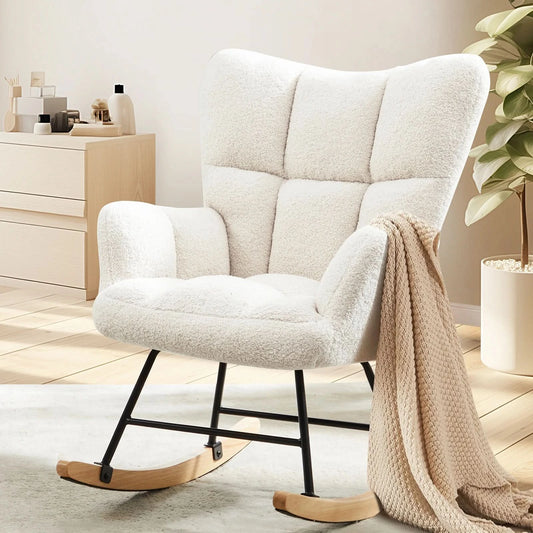 JHK Teddy Fabric Upholstered Glider With High Backrest,Padded Seat, Accent Recliner,Cushion Rocker Armchair,Bedroom Furniture