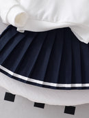 Girls’ 2-Piece Polo Sweatshirt & Navy Pleated Skirt Set