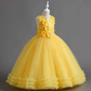 Girls' Sequin Pearl Princess Dress 5-14 Years Old Flower Decal Sleeveless Temperament Long Dress Halloween Banquet Fashion Dress - M & M Global