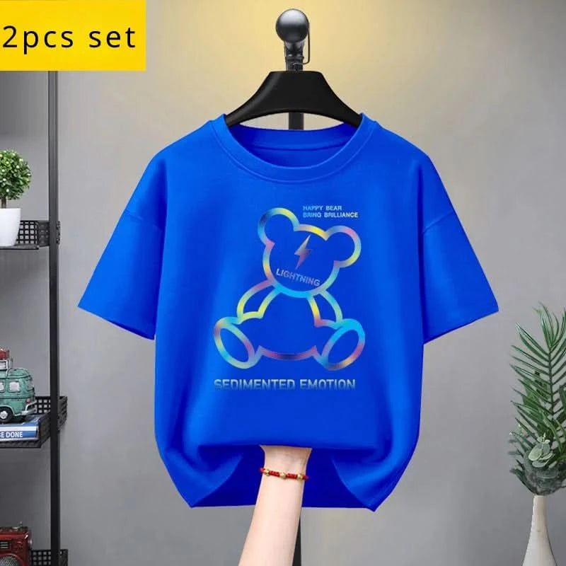 Summer Kid Girls Clothes Set Baby Boy Cartoon Bear Printed T-shirts and Shorts 2 Pieces Suit Children Fashion Outfits Tracksuits - M & M Global