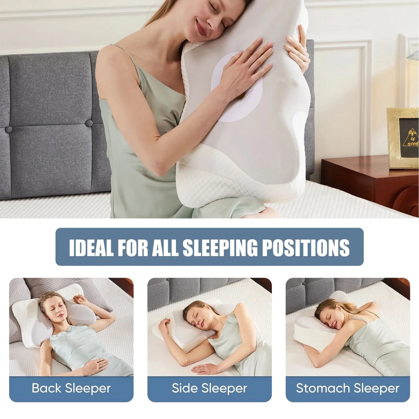 JHK Ergonomic Cervical Contour Neck Pillows For Neck Pain Relief Memory Foam Bed Pillow Neck Pillow with Cooling Pillowcase