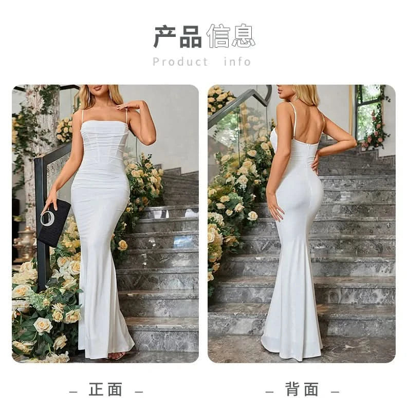 Elegant Dresses for Women Almond Corset Maxi Dress Draped Evening Night Party Dresses Bodycon Sexy Backless Dress with Fishbone - M & M Global