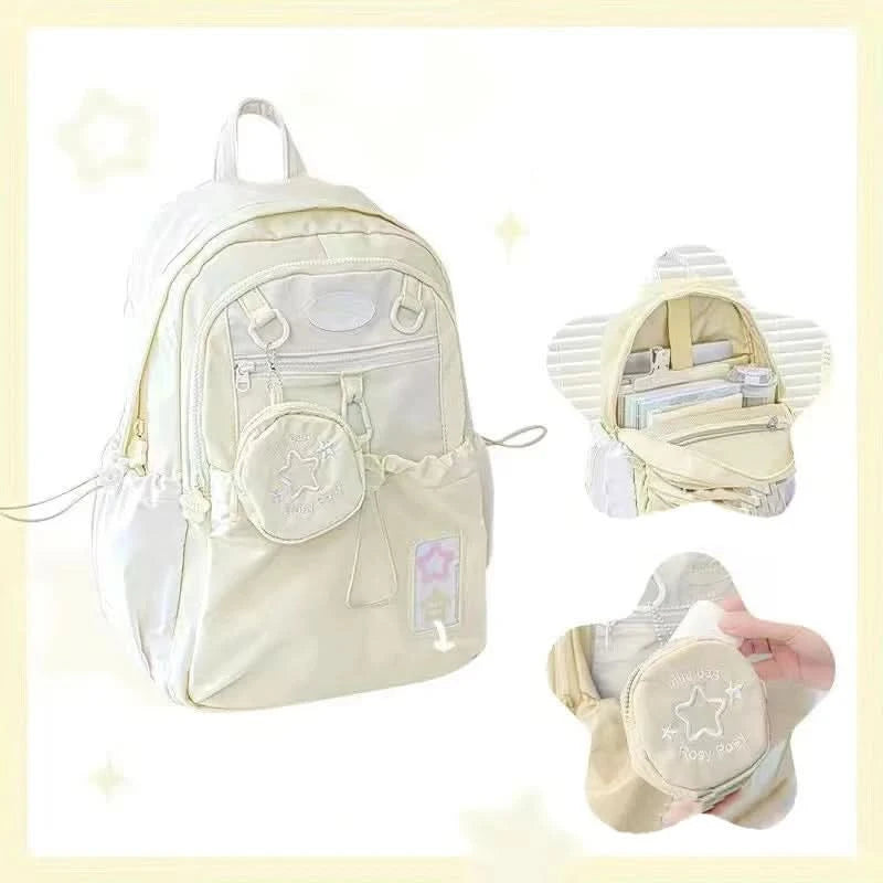 Sweet Cute Girl's Backpack Student New Fashion Drawstring Large School Bag Y2K Korean Travel Female Shoulder Bag for High School - M & M Global