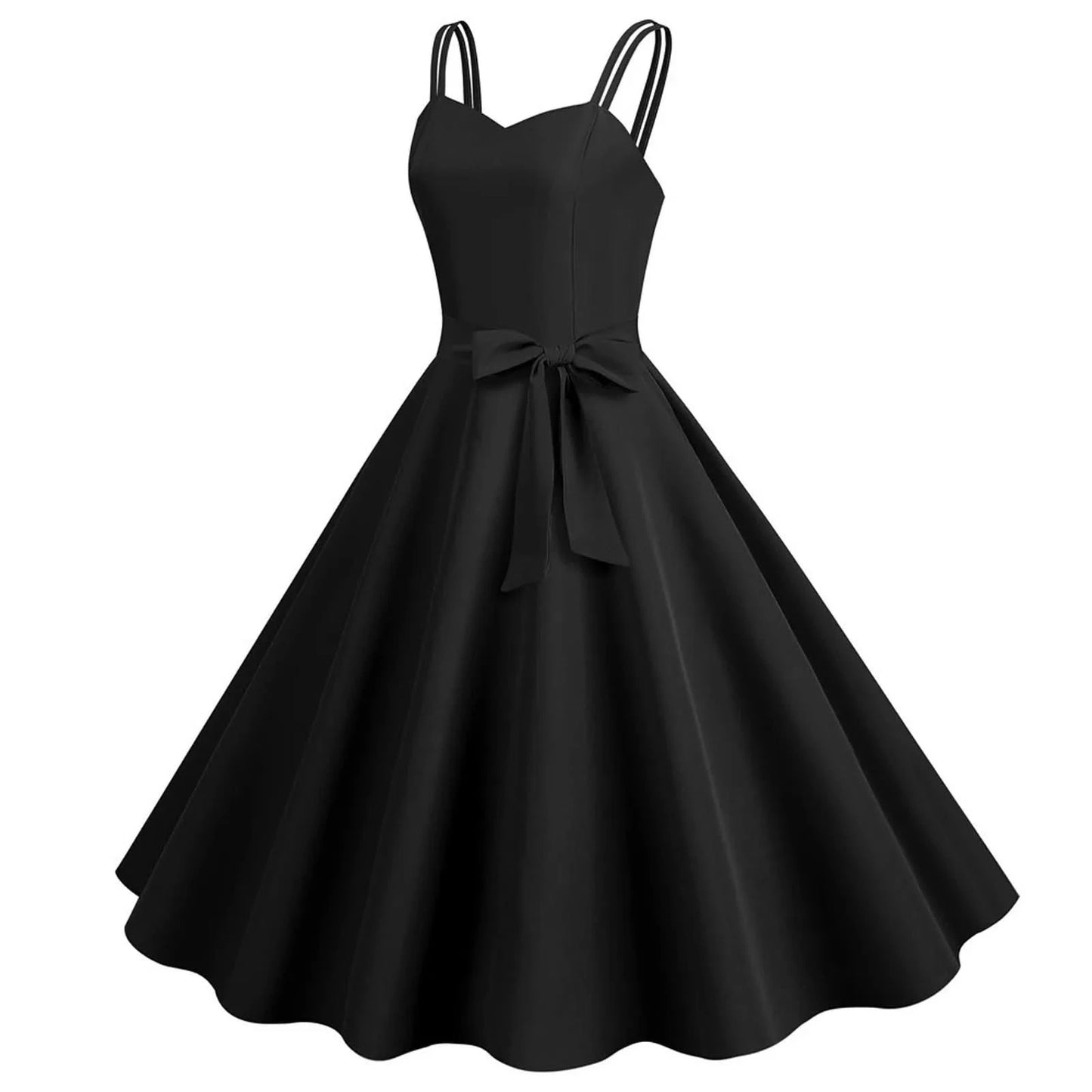 Women Casual Sleeveless Evening Party Prom Dress Strap A Line Large Swing Dress Solid Belted Waist Dresses For Wedding Guest - M & M Global