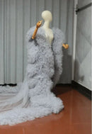 luxury Fully  long dress with ruffles cape tulle cloak Wedding attire Fashion Stage cloak custom  party prom dress - M & M Global