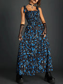 Goth Dark Fairy Grunge Y2k Aesthetic Skull Graphic Dresses Mall Gothic Shirring Lace Up Long Dress Punk A-line Slim Emo Clothing - M & M Global