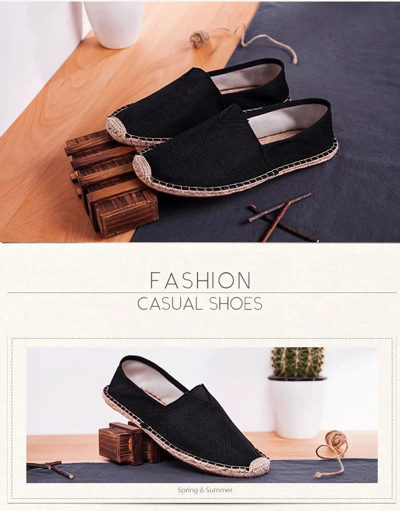 Women Sewing Flax Shoes Slip on Loafers Casual Shoes Man Espadrilles Hemp Canvas Flat Shoes Plus Size Fisherman Driving Footwear - M & M Global