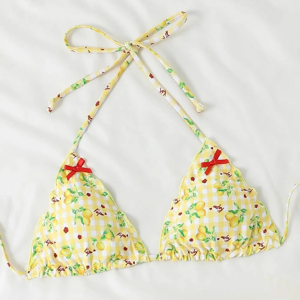 Women Y2k Bikinis Sets Coquette Aesthetic Bows Halter Tie Up Bikini Top High Cut Elastic Waist Bikini Bottom - M & M Global