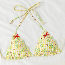Women Y2k Bikinis Sets Coquette Aesthetic Bows Halter Tie Up Bikini Top High Cut Elastic Waist Bikini Bottom - M & M Global