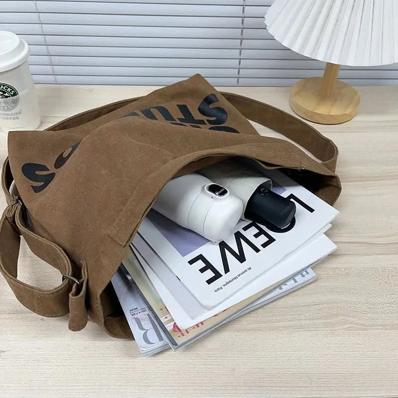 Vintage Canvas Messenger Bag, Retro Large Capacity Shoulder Bag, Women's Casual Handbag & Tote Hobo Purse - M & M Global