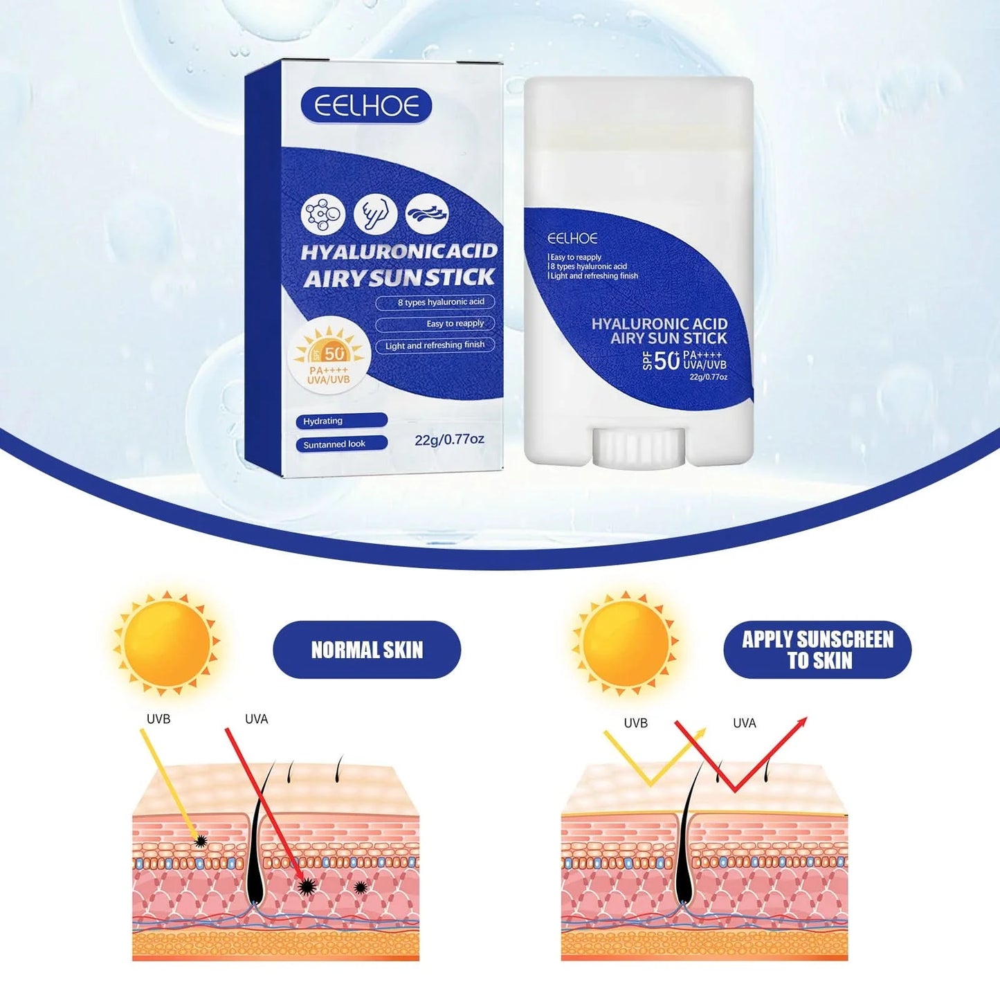 Hyaluronic Acid Sunscreen Bar Moisturizes Skin And Reduces Uv Light Refreshing Hydrating Isolating Waterproof And Uv Resistant - M & M Global