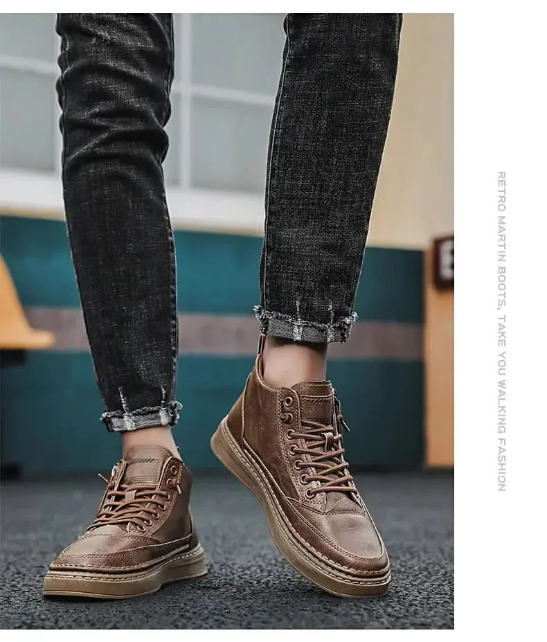 Men Boots Winter High Top Leather Shoes Fashion Cotton Shoes Fashion Ankle Boots Business Casual Outdoor Shoes Male Sneakers New - M & M Global