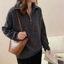 Korean Half Zip-Up Sweater Women Retro Loose Sporty Knitted Pullover ladies Autumn Winter thicken warm Long Sleeve knit Jumpers
